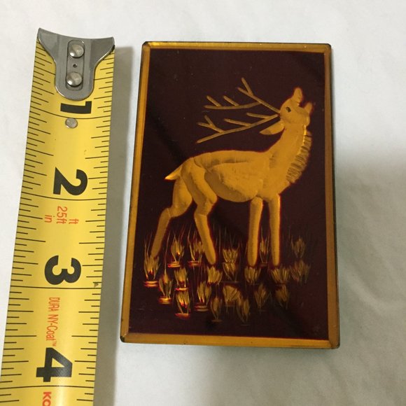 Vintage Copper Relief Embossed Pressed Pocket Mirror Art 3D Deer  & Flowers 3" - Picture 3 of 4